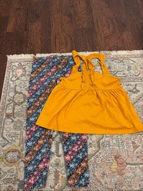Girls Yellow Ruffle Tank Top with Floral Leggings Set